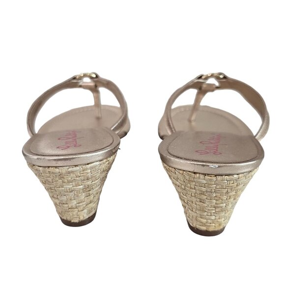 Lilly Pulitzer mckim Gold Wedge espadrille Sandals Size 9.5 With Braided Heel - Picture 10 of 12